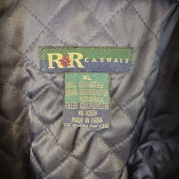 Vintage R&R Casuals Dark Brown Mens Oversized Leather Jacket XL Zip Up Pockets - Picture 3 of 15